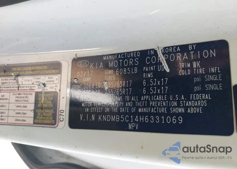 2017 Kia Sedona Lx из США, поврежденный, VIN KNDMB5C14H6331069